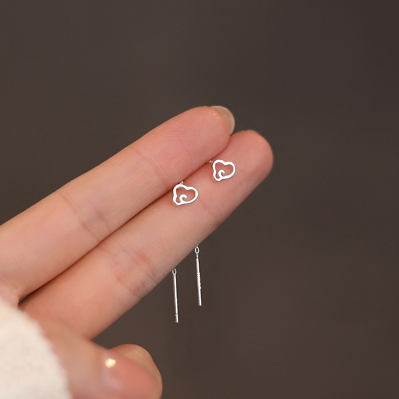 足银耳饰 999足银祥云耳线短款耳链小众设计耳环纯银养耳洗睡免摘