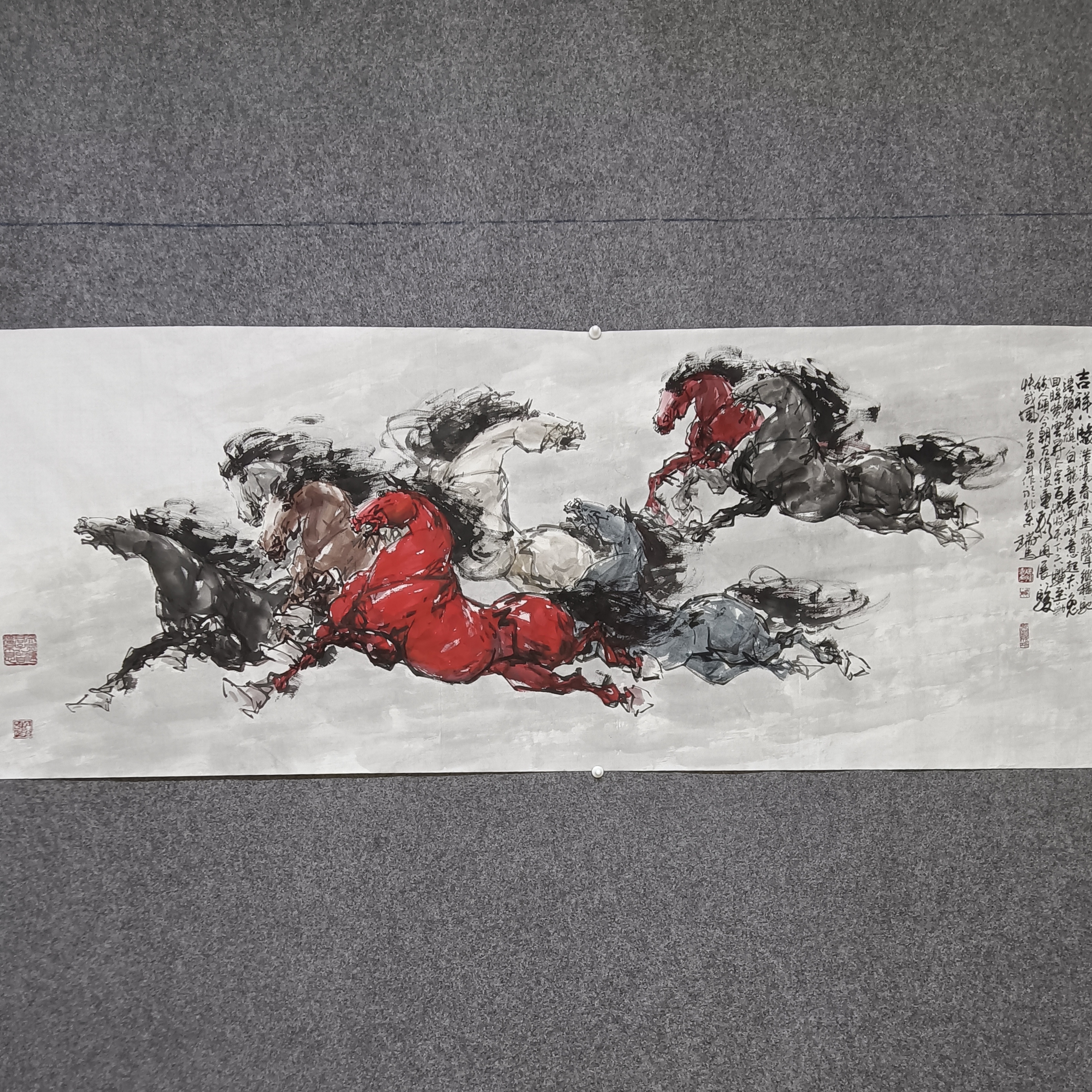国画瑞永德手绘骏马图《吉祥八骏》十二尺客厅书房办公室会议室水墨