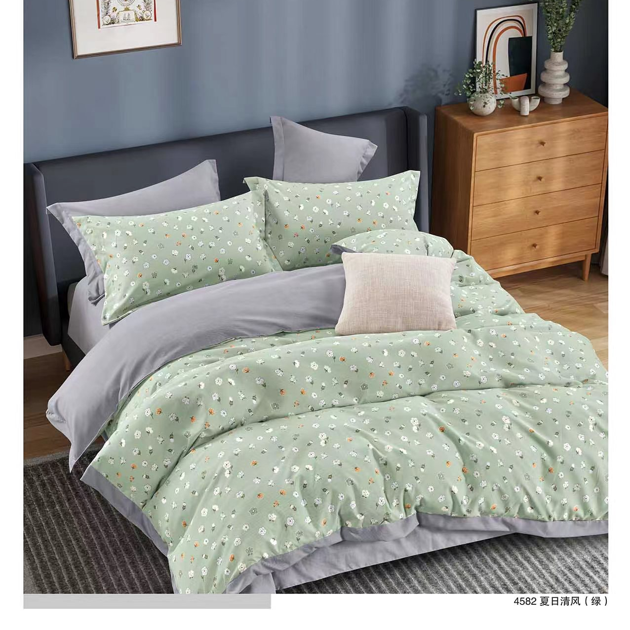 绿碎花四件套柔软亲肤四季可用