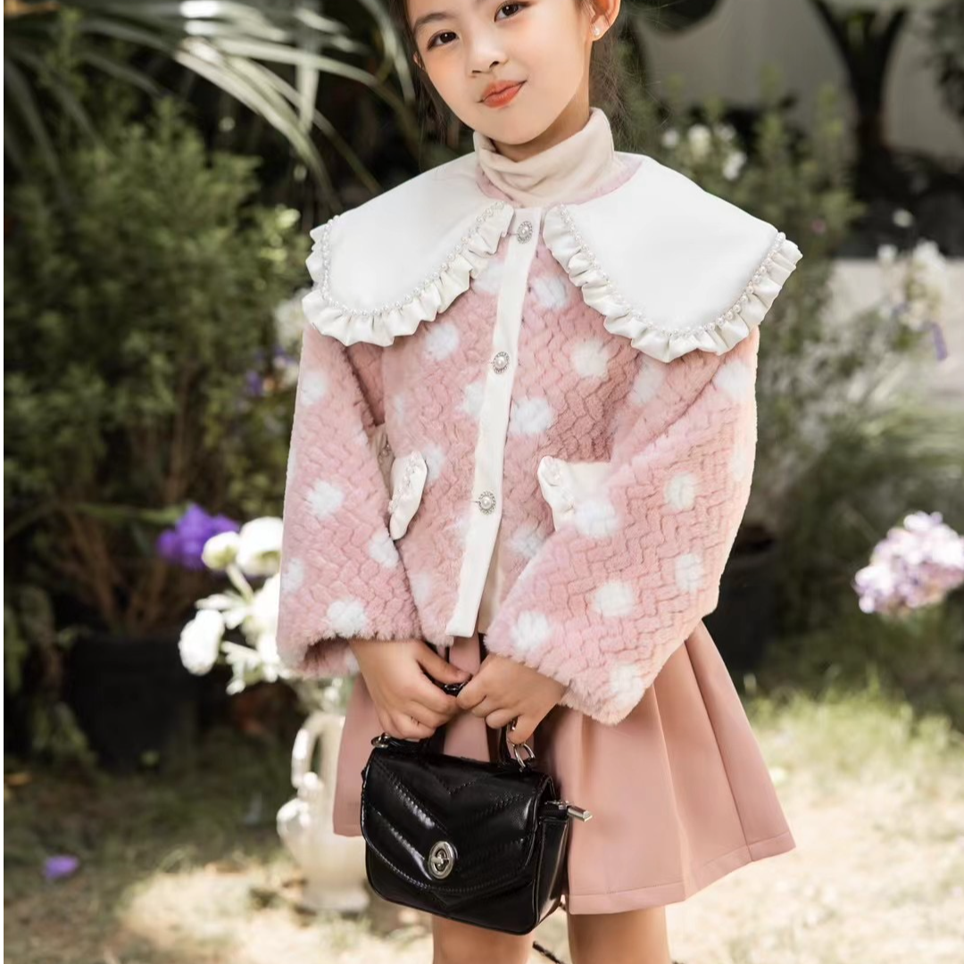 《QPG》 2024冬季儿童女宝时尚拼色翻边花领百搭套装  3Q615