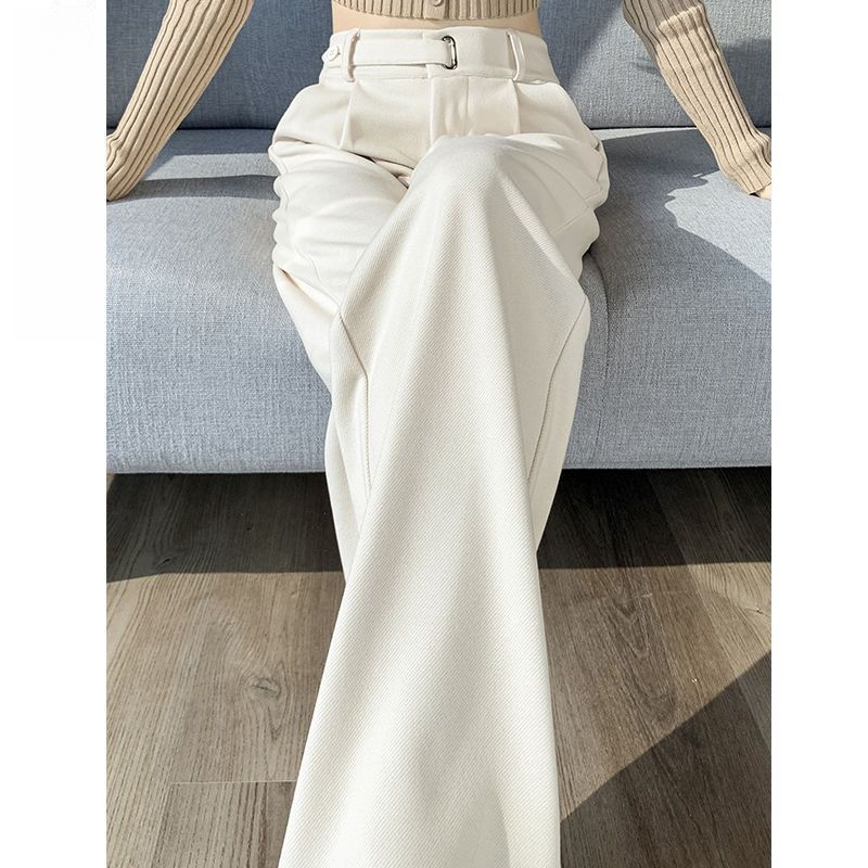 冬季新款直筒宽松小个子窄版拖地阔腿裤设计感高腰毛呢西装裤女秋
