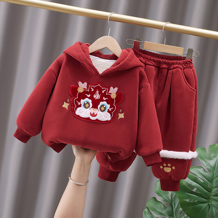 龙年拜年服男女童过年衣服24唐装宝宝周岁新年装儿童汉服加绒套装