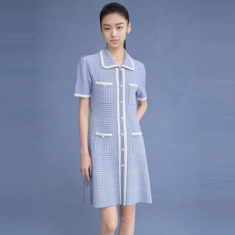 LIME/23夏季新款针织小香风复古格子气质连衣裙-LMEB5AKOPK01