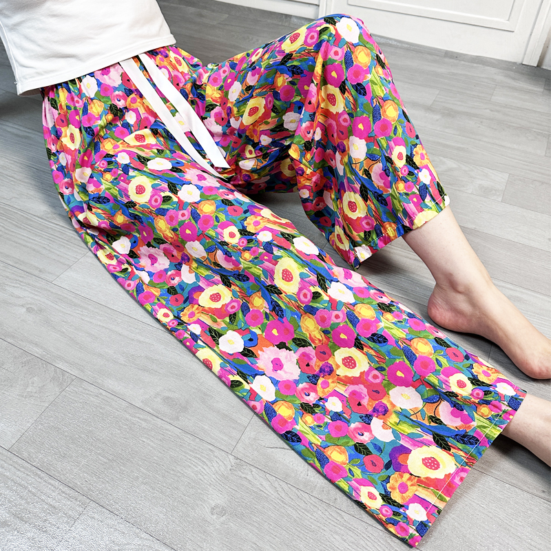 棉绸睡裤女夏人造棉薄款网红阔腿裤春秋可外穿宽松家居空调长裤子