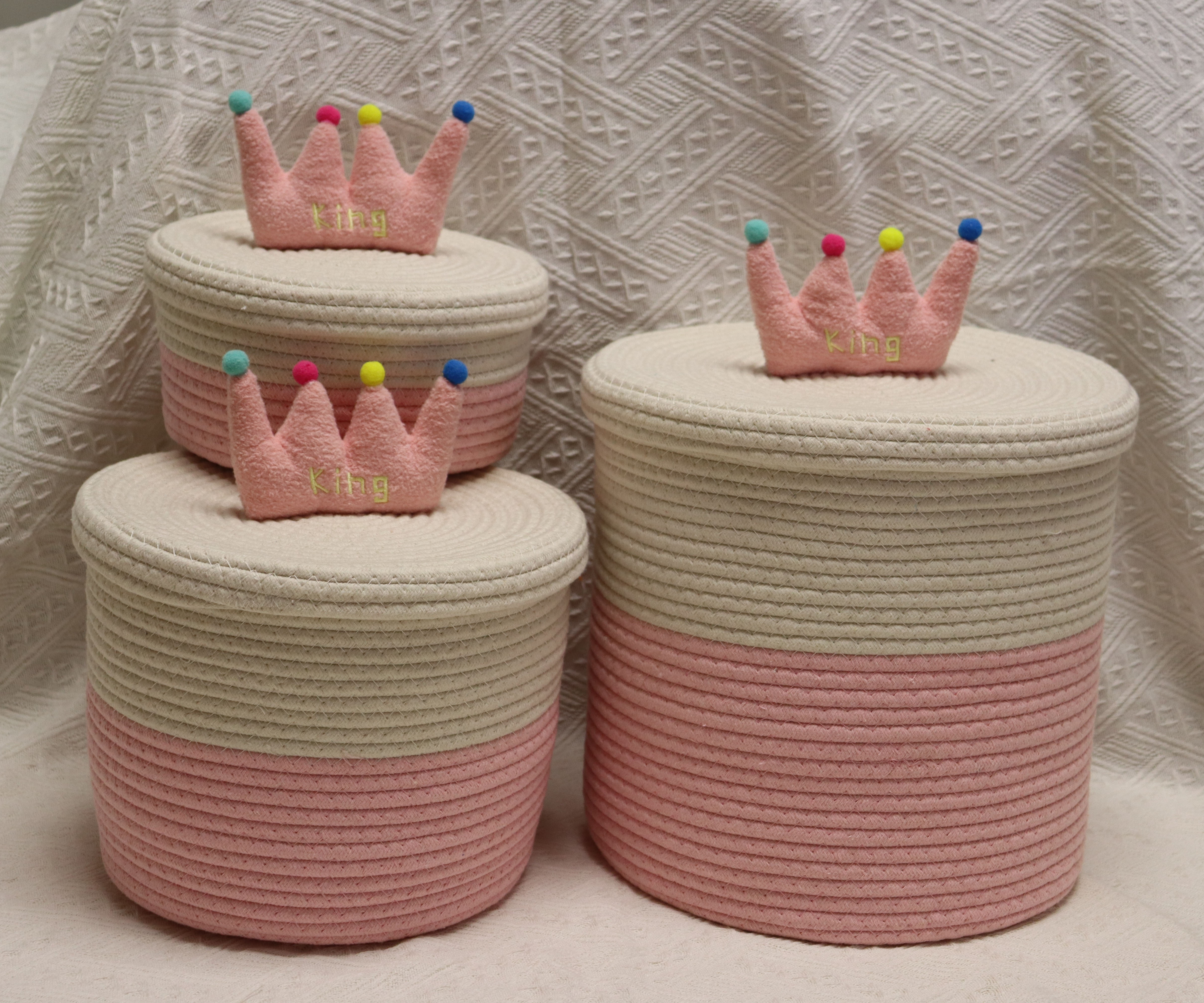 创意手工编织可爱王冠家用桌面收纳编织收纳筐收纳筐储收纳编织筐