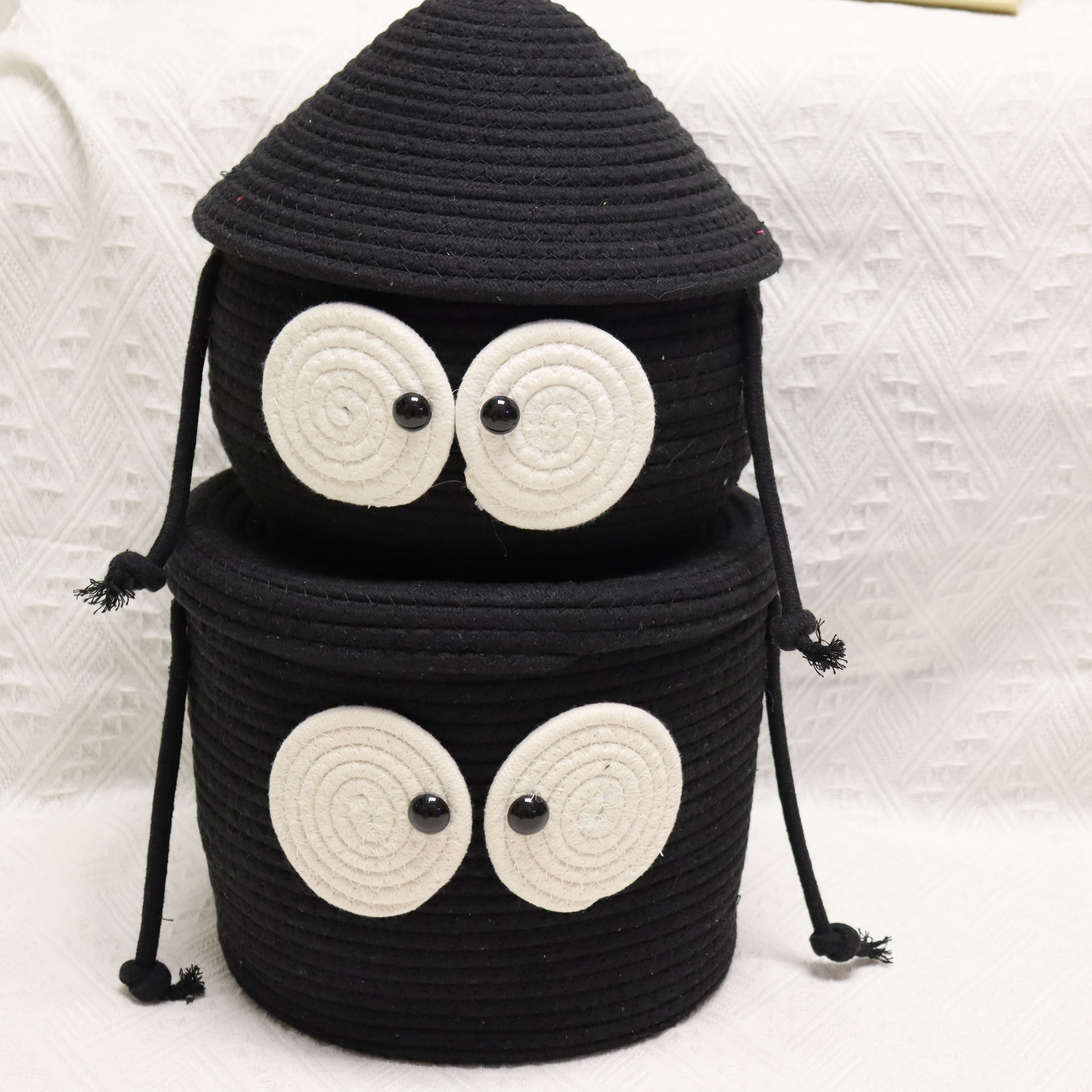 【书源】创意编织置物卡通可爱黑煤球大容量客厅整理日系收纳盒棉绳