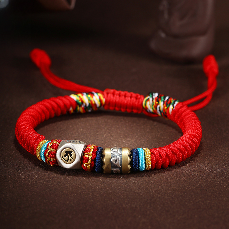 结伴儿 925银布艺手链 2026马年S925银金刚结红绳情侣手链