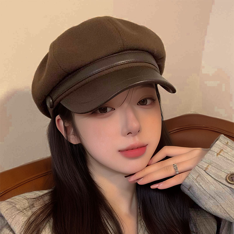 高级感毛呢八角帽子女网红画家贝雷帽子鸭舌ins百搭显脸小潮秋冬