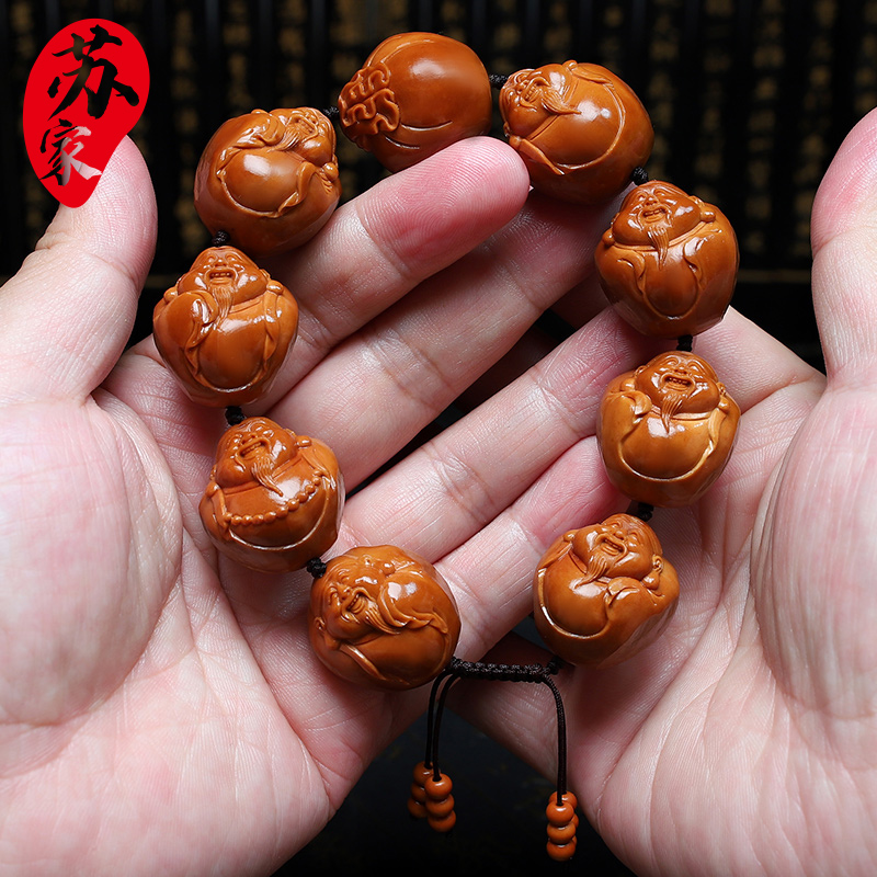 橄榄核手串24大籽原皮财神精品核雕文玩手把件手工雕刻男女款