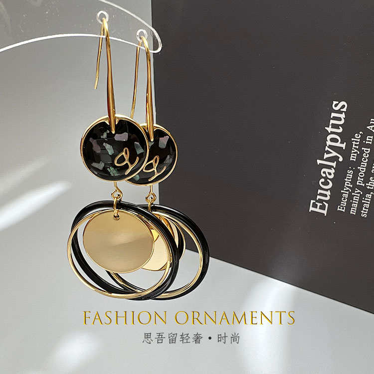 铜合金耳饰 个性夸张时尚大圈长款小众黑色圈圈耳环0422