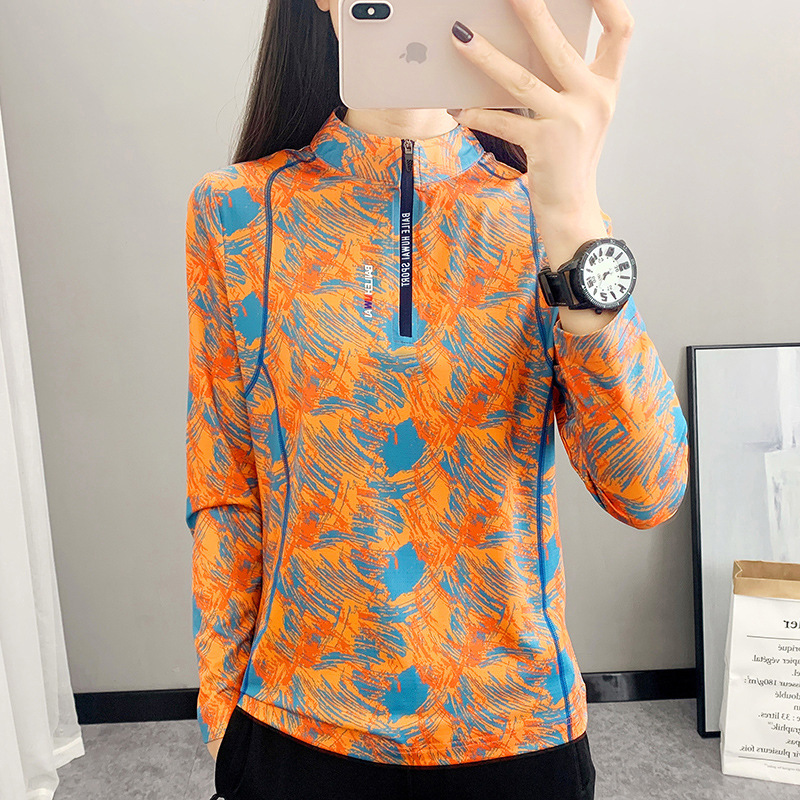 长袖户外速干衣女T恤跑步健身衣春季薄款冰丝透气运动立领快干衣