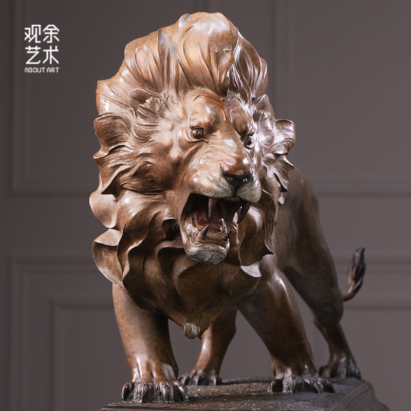观余艺术纯青铜狮子雕塑办公室客厅创意家居饰品摆件《王者》