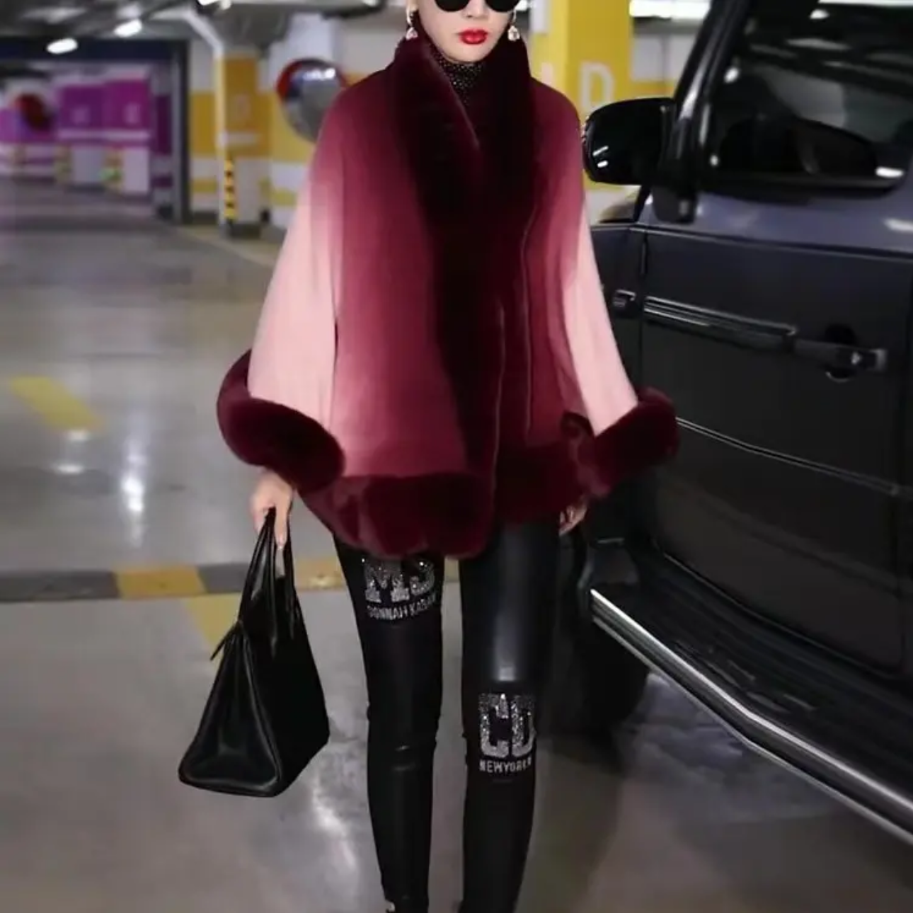 复古渐变仿毛领高定舒适保暖披肩20889