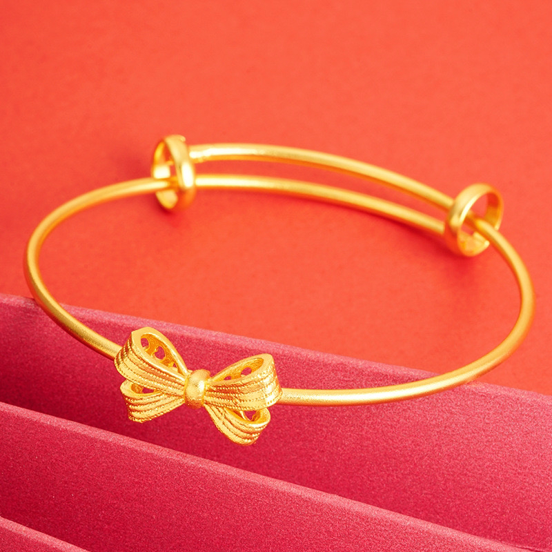 铜合金手镯 蝴蝶结手镯抽拉调节不掉色百搭甜美