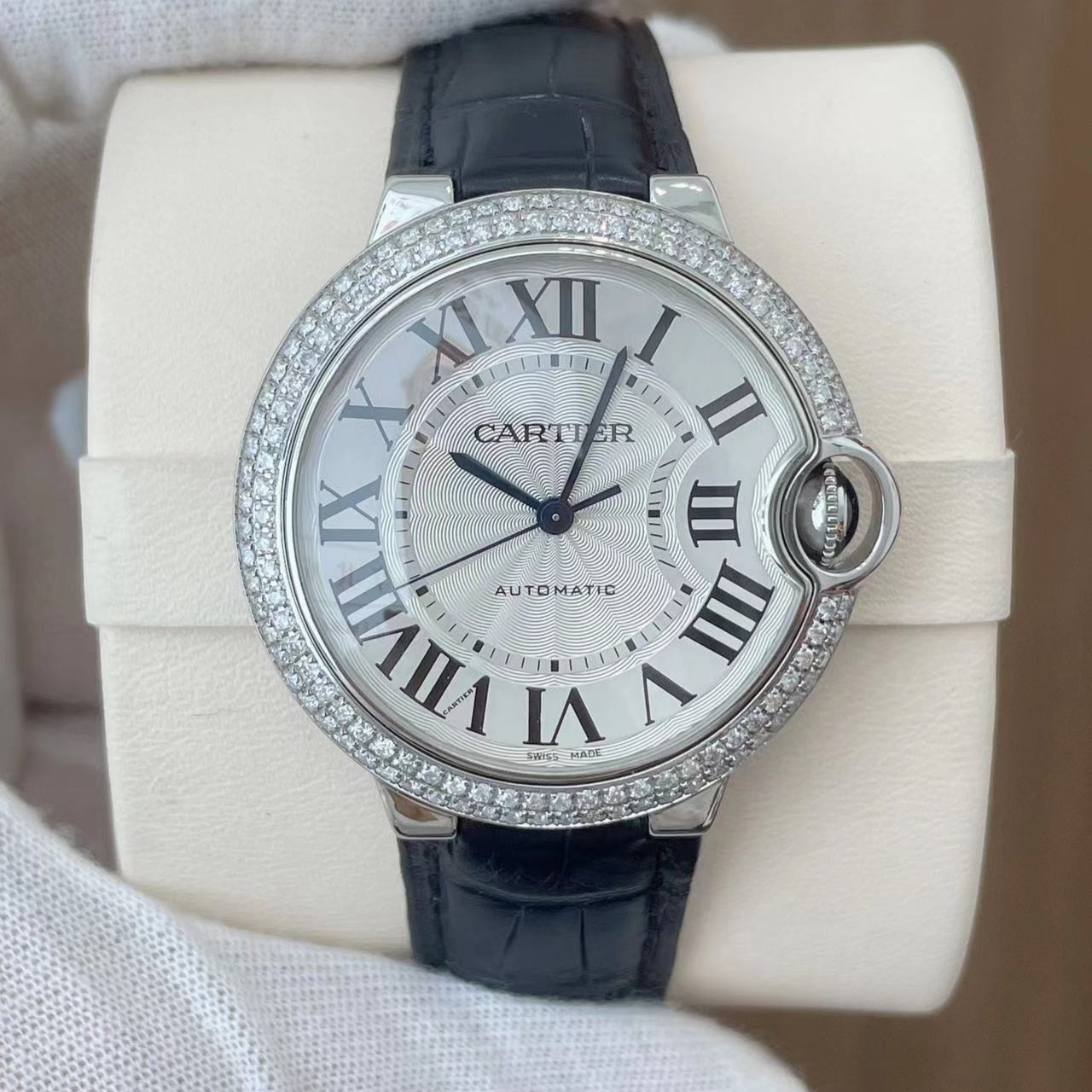 95新 Cartier/卡地亚 蓝气球后镶钻自动机械表盘36mm