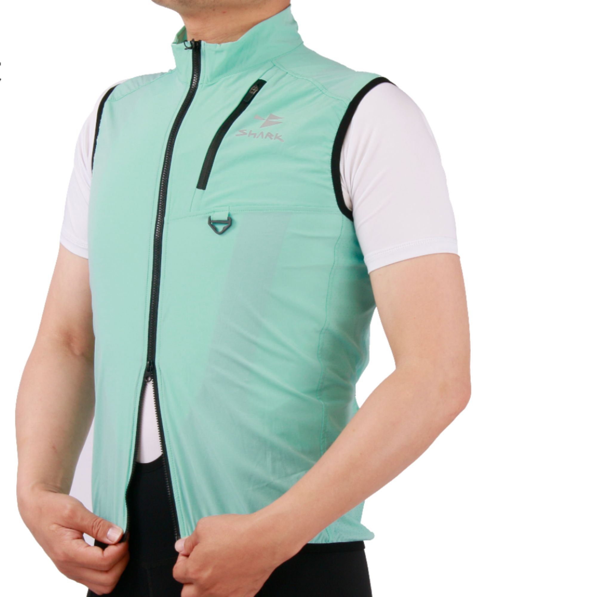 鲨鱼春秋薄款双拉链骑行保暖防风防泼水速干挂镜运动马甲骑行马甲