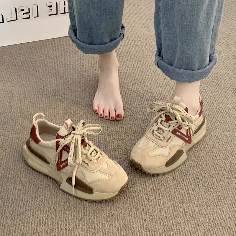 潮牌女鞋显脚小厚底阿甘鞋女2023秋季新款小众复古轻便德训鞋老爹