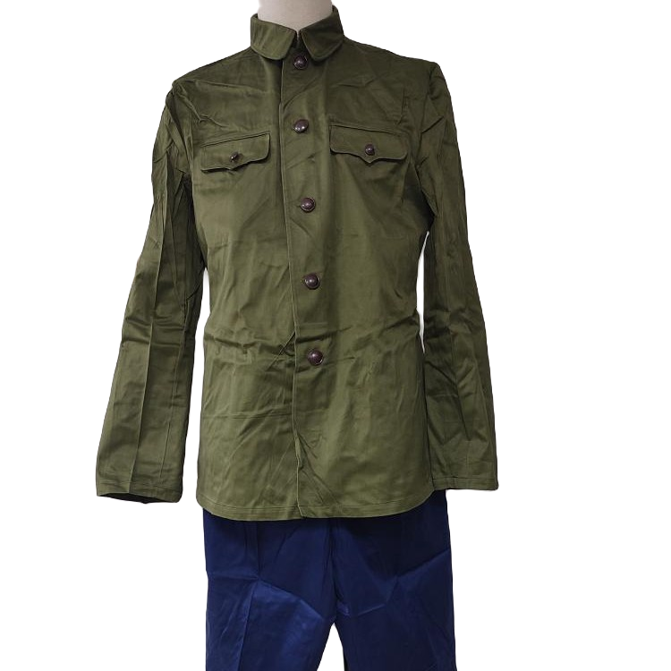 老式绿上衣蓝裤子冬工作服套装，