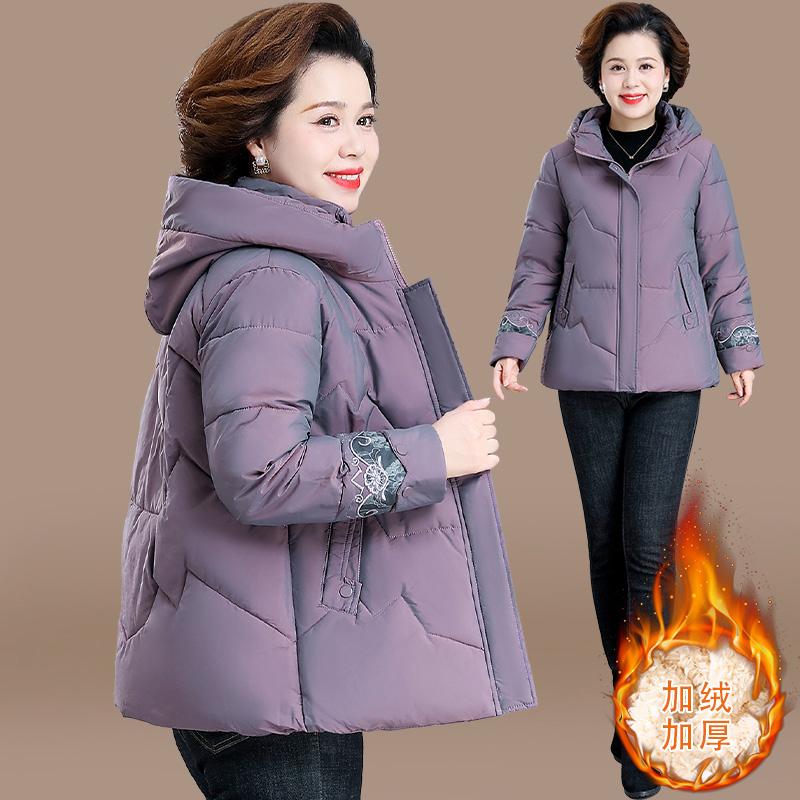 洋气妈妈冬装棉服加绒加厚棉袄2023新款中老年女秋冬连帽棉衣外套