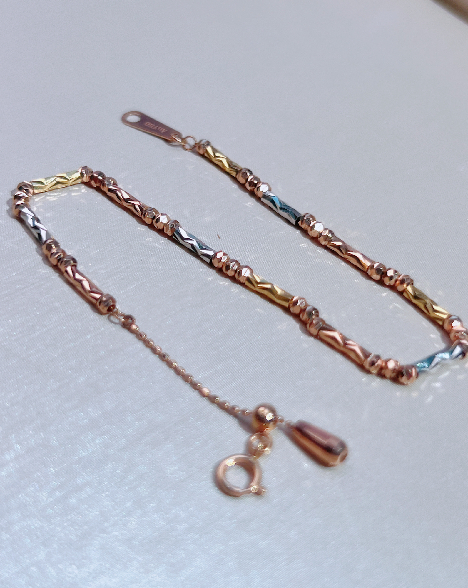 18K金精美时尚三色烟管手链