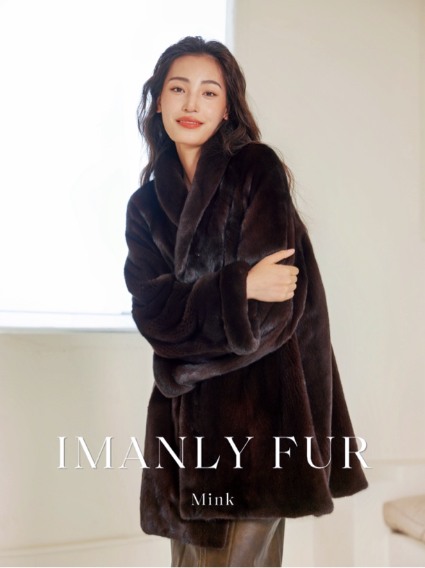 IMANLY【鎏金岁月】紫金短二青果领挽袖中长款水貂皮草外套