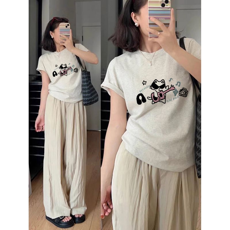 夏季美式复古正肩短袖t恤女2024新款休闲修身显瘦甜辣收腰上衣ins