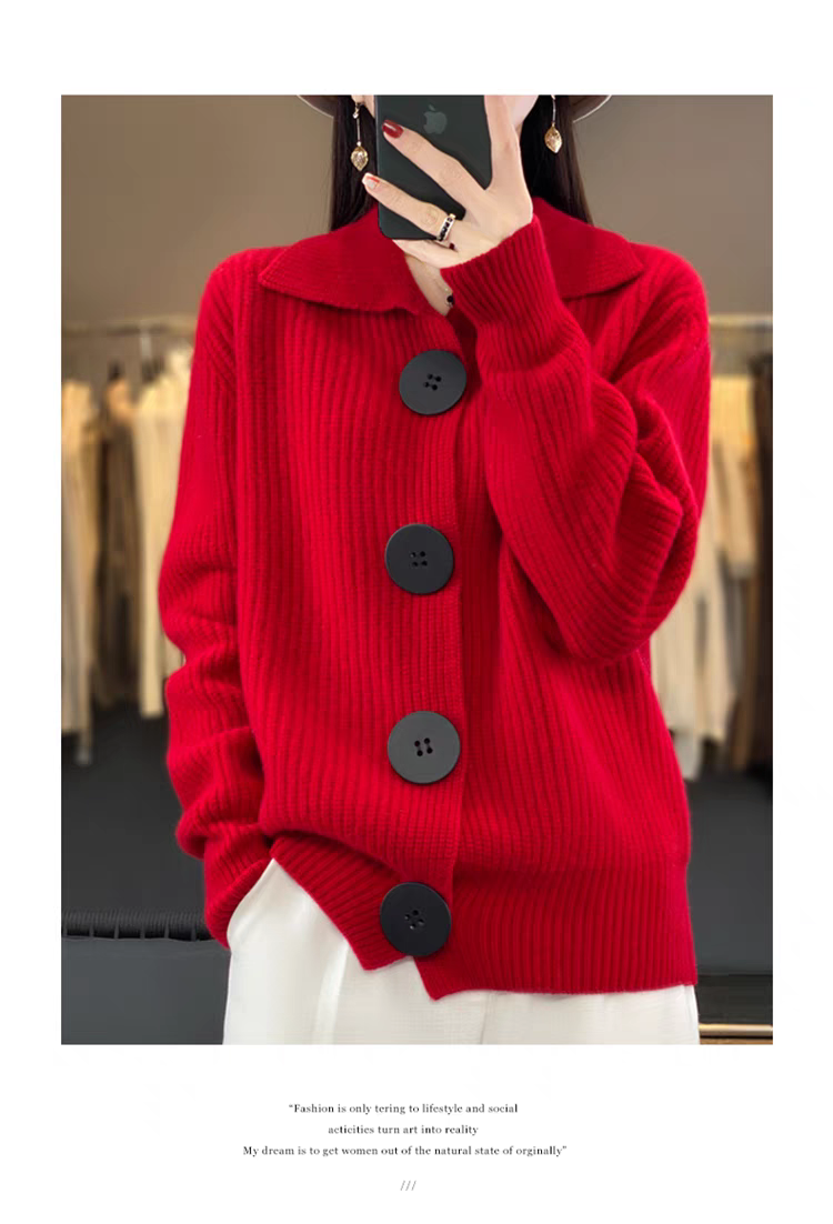 欧货#2305大扣100%澳毛～元宝针加厚羊毛开衫