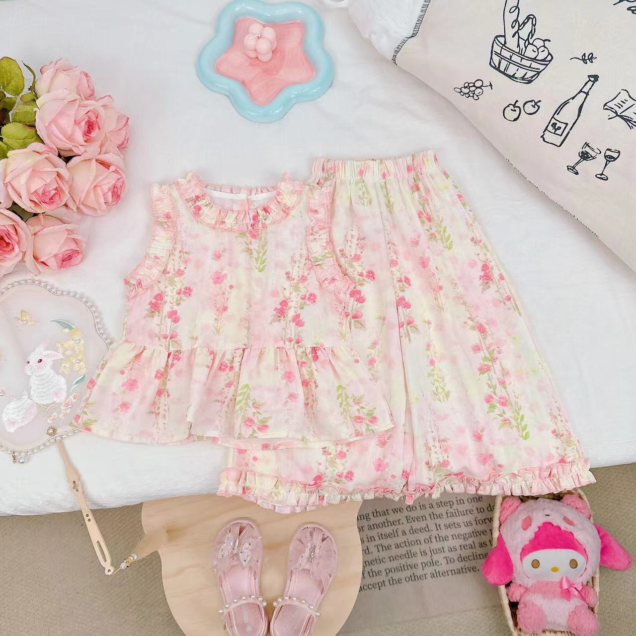 2024夏季新款女童无袖甜美碎花套装 D-P52