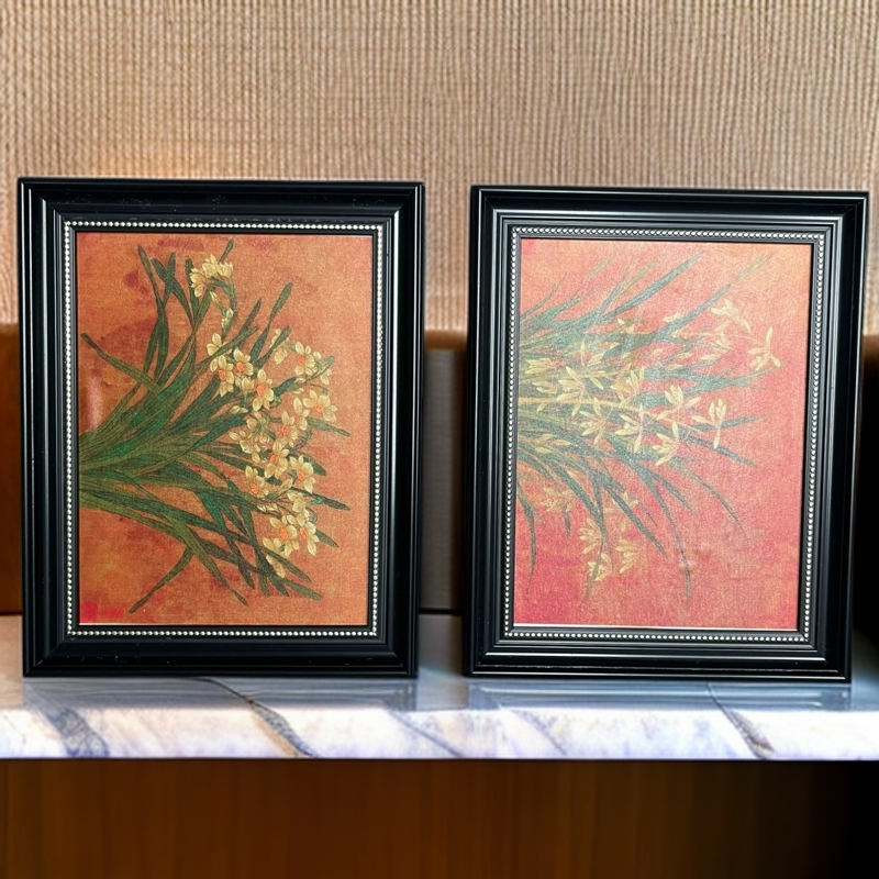 A17中式古风黄居寀花卉写生图复古中国风书房装饰画古典艺术挂画