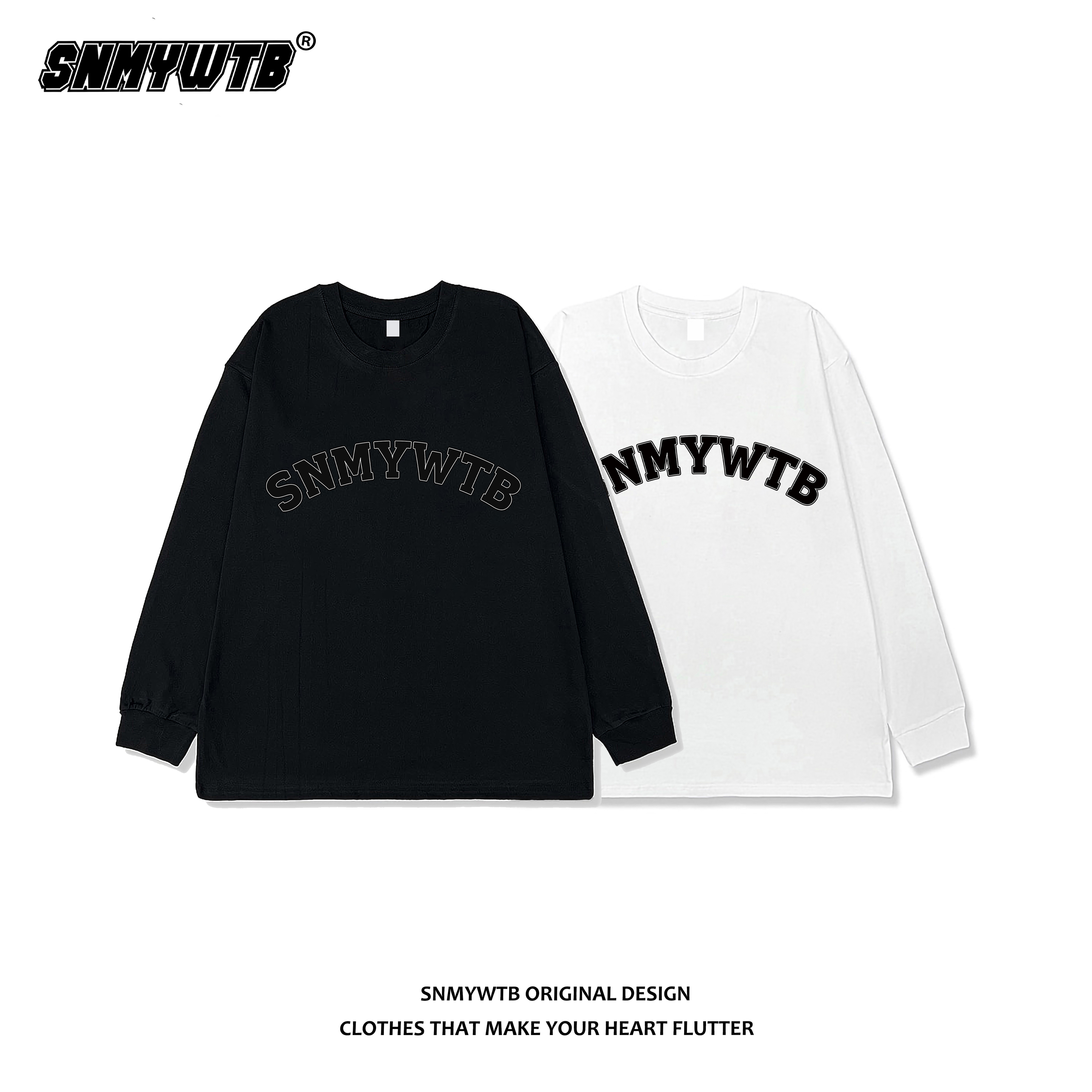 SNMYWTB260克纯棉打底束口字母长袖情侣百搭上衣T恤男女秋冬保暖