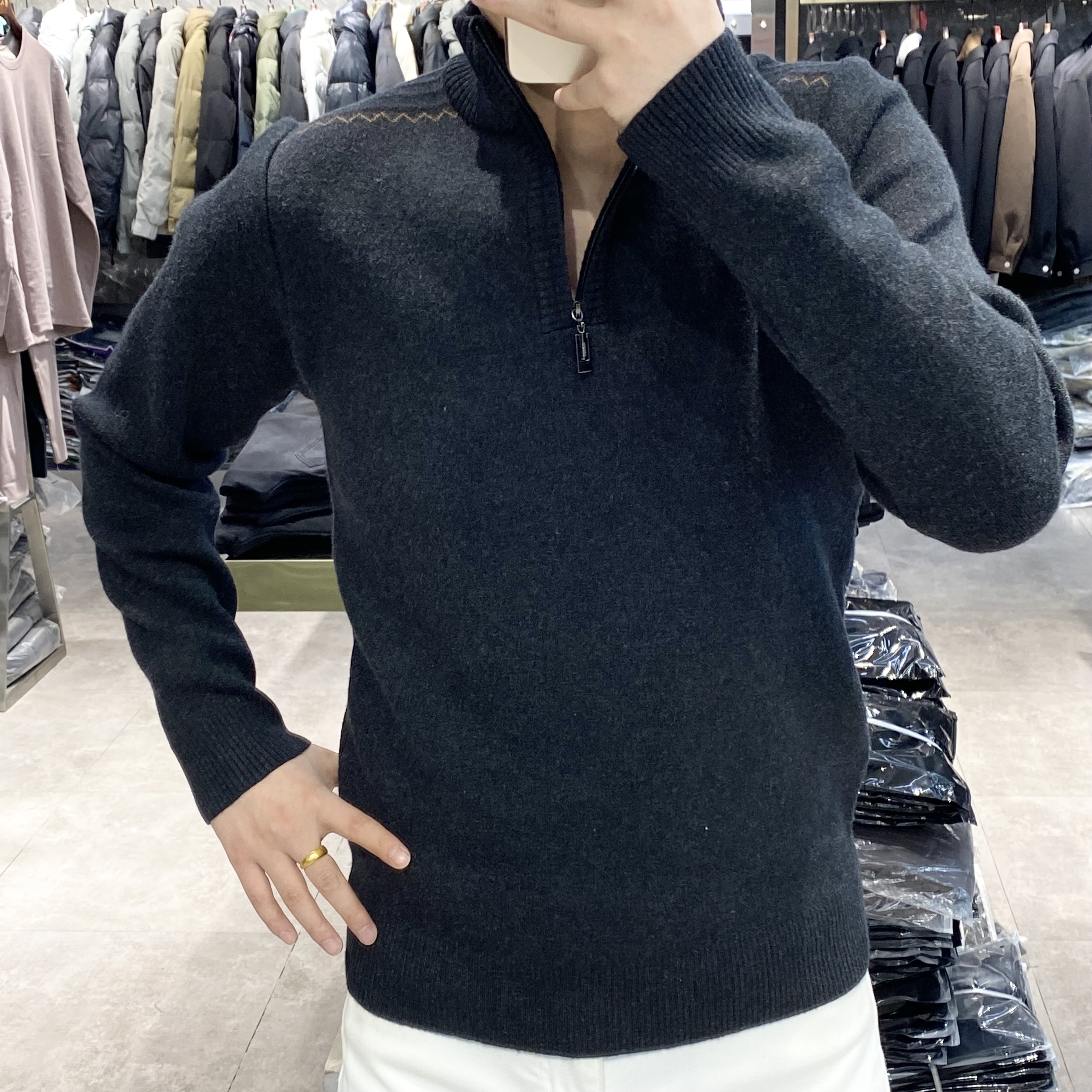 *冬季新款*男士潮流小众设计师款加厚半高领拉链针织毛衣9599