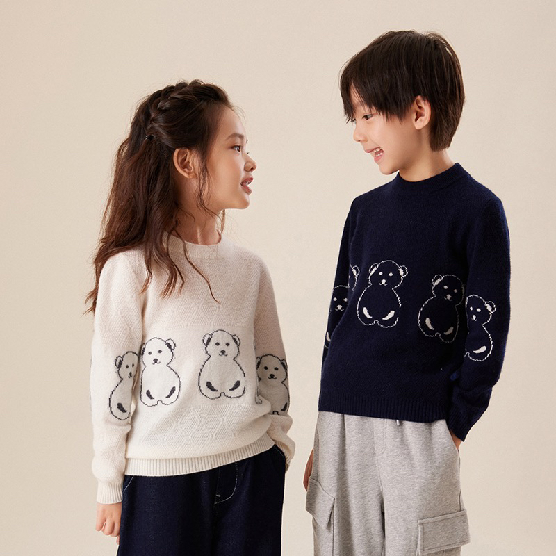 儿童加厚羊绒衫男童女童圆领羊毛衫可爱风纯色长袖针织打底毛衣