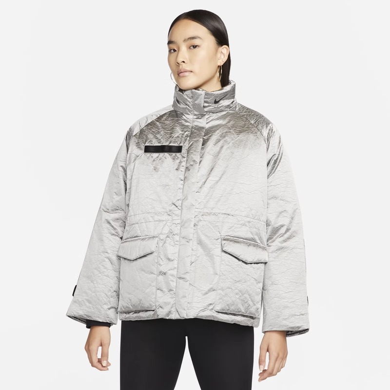 Nike Logo字母印花休闲运动立领长袖棉服 女款 银色 DD4647-013