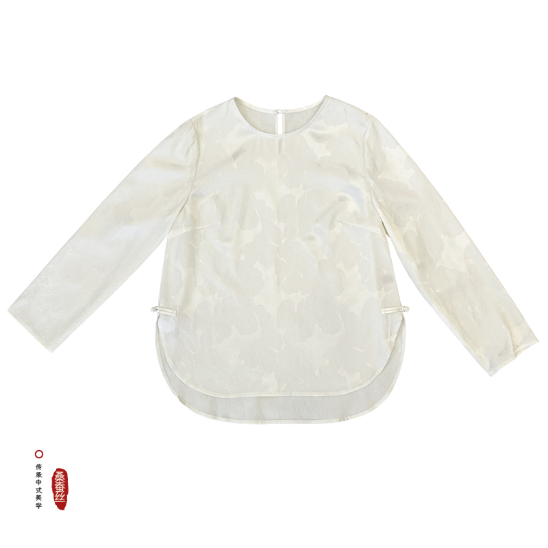 【月白墨色】黑白冠乐绉长袖上衣 提花中式设计感百搭时尚 W141