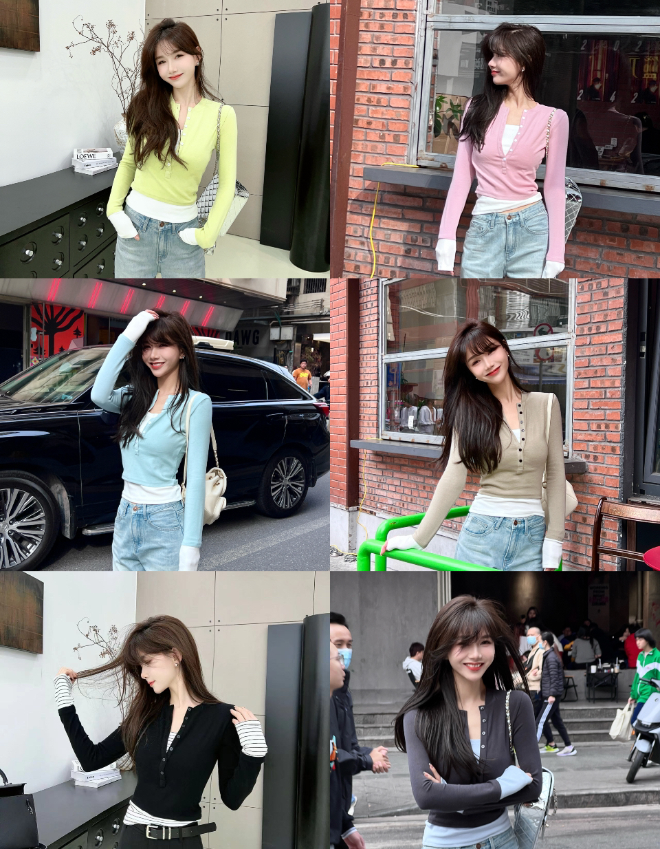 《基础天菜》撞色假两件T恤 气质长袖小众显瘦时尚法式高考毕业季