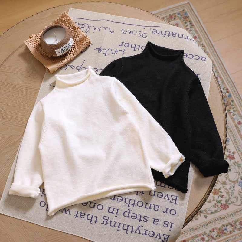 儿童半高领针织打底衫秋冬男童纯色保暖女童宝宝毛衣