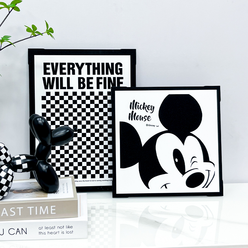 北欧ins风黑白格子装饰画拍照道具鞋柜桌面摆画卧室床头无框挂画