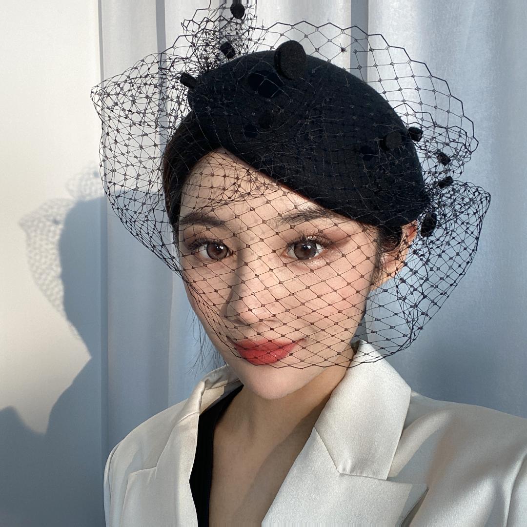 英式气质波点网纱圆顶礼帽头饰 嫣嫣246