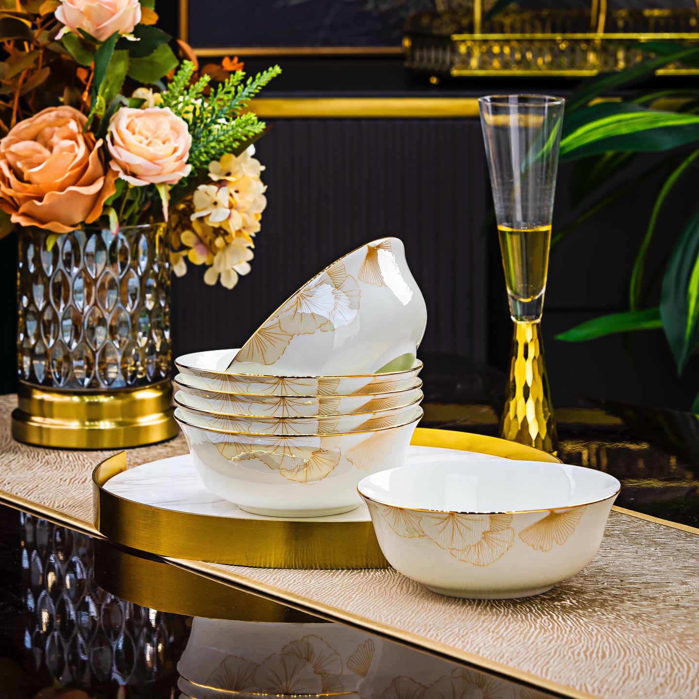 【幸福时光6英寸矮脚面碗】景德镇釉下彩骨瓷高温餐具家用盘子碗