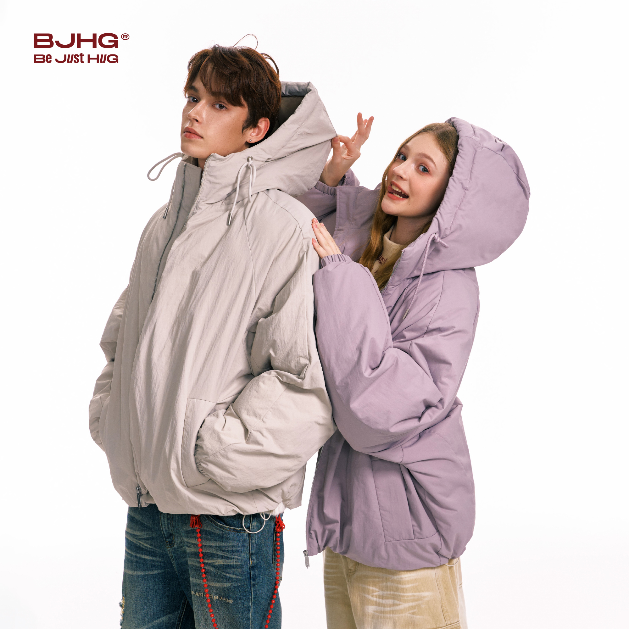 BJHG不计后果极简风灰色棉服男女冬季棉袄情侣装防寒加厚棉衣外套