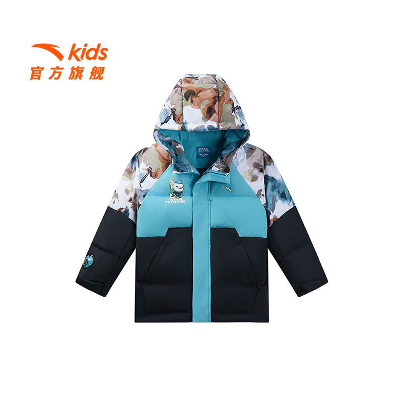 安踏儿童男小童羽绒服冬季新款舒适儿童户外抗寒连帽羽绒服9904S