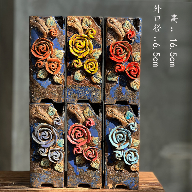 麦饭石悬崖小老桩捏花多肉花盆手工复古陶瓷小花盆桃蛋法师肉肉盆