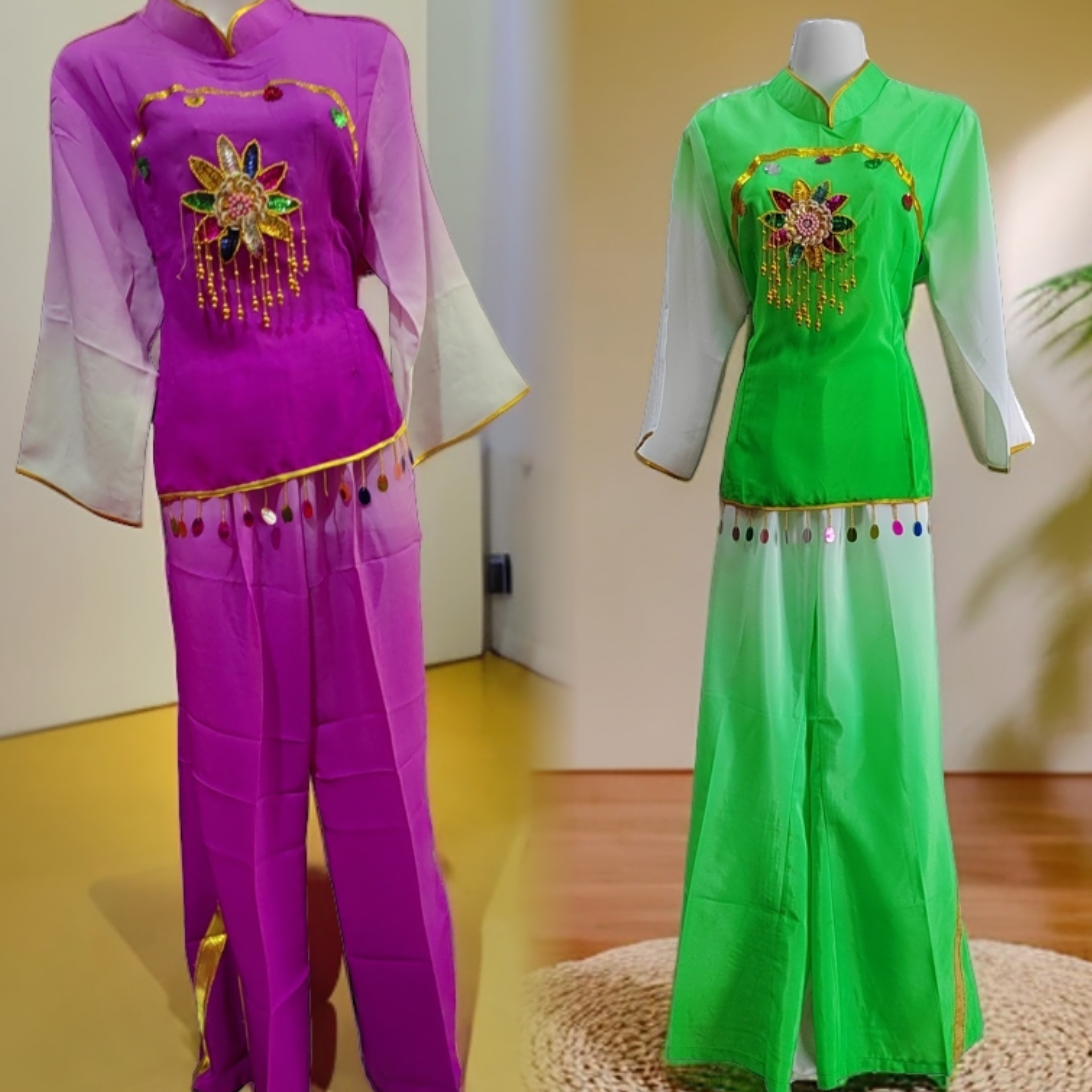 民族秧歌服中老年广场舞服扇子舞服女古典舞蹈亮片吊坠优惠特卖款