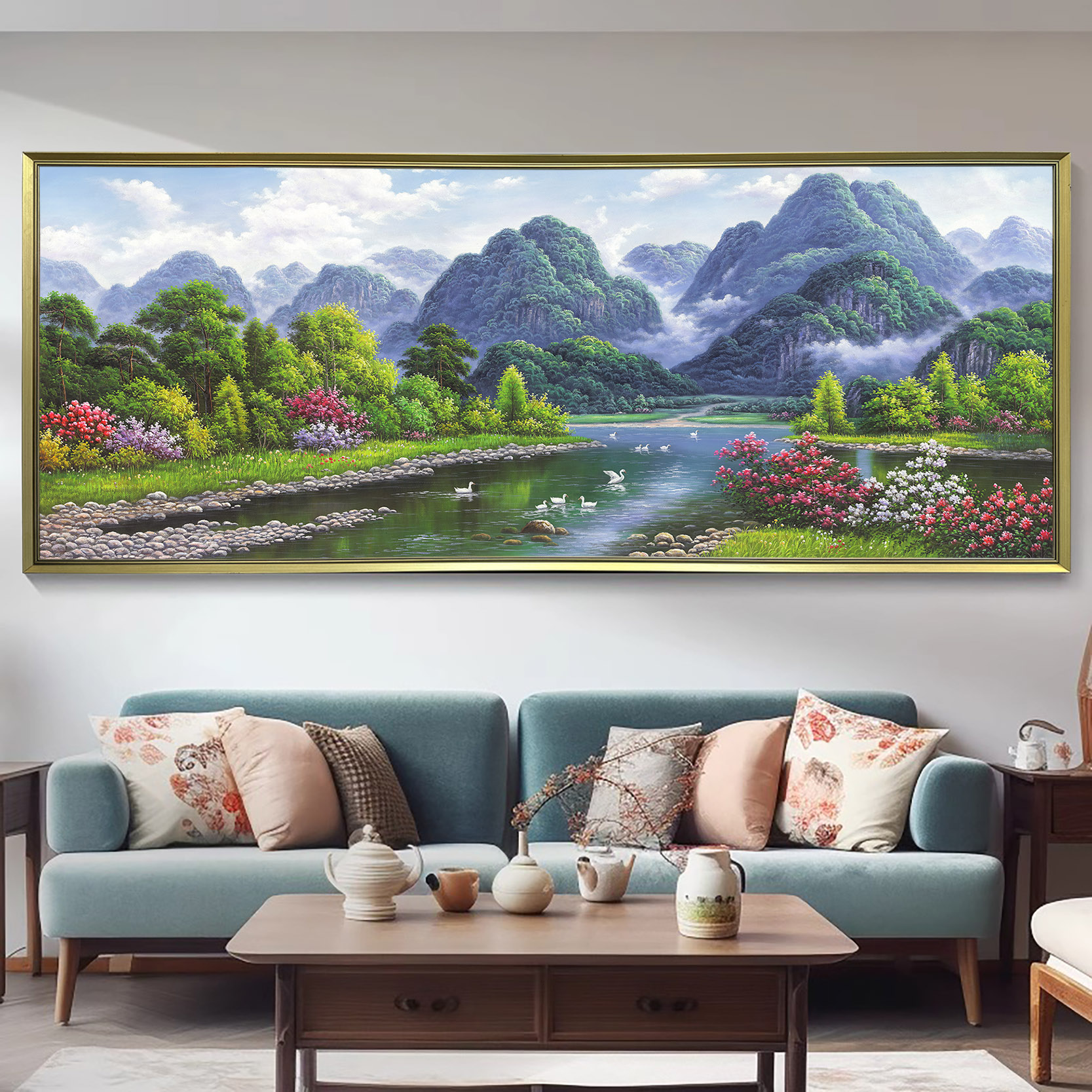 （春意盎然）背景墙千里江山壁画家居饰品挂画客厅客厅背景墙挂画