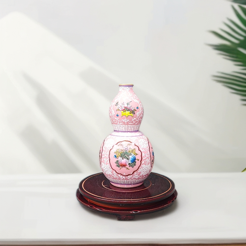 景德镇景德镇陶瓷四面开窗葫芦小花瓶摆件博古架玄关柜