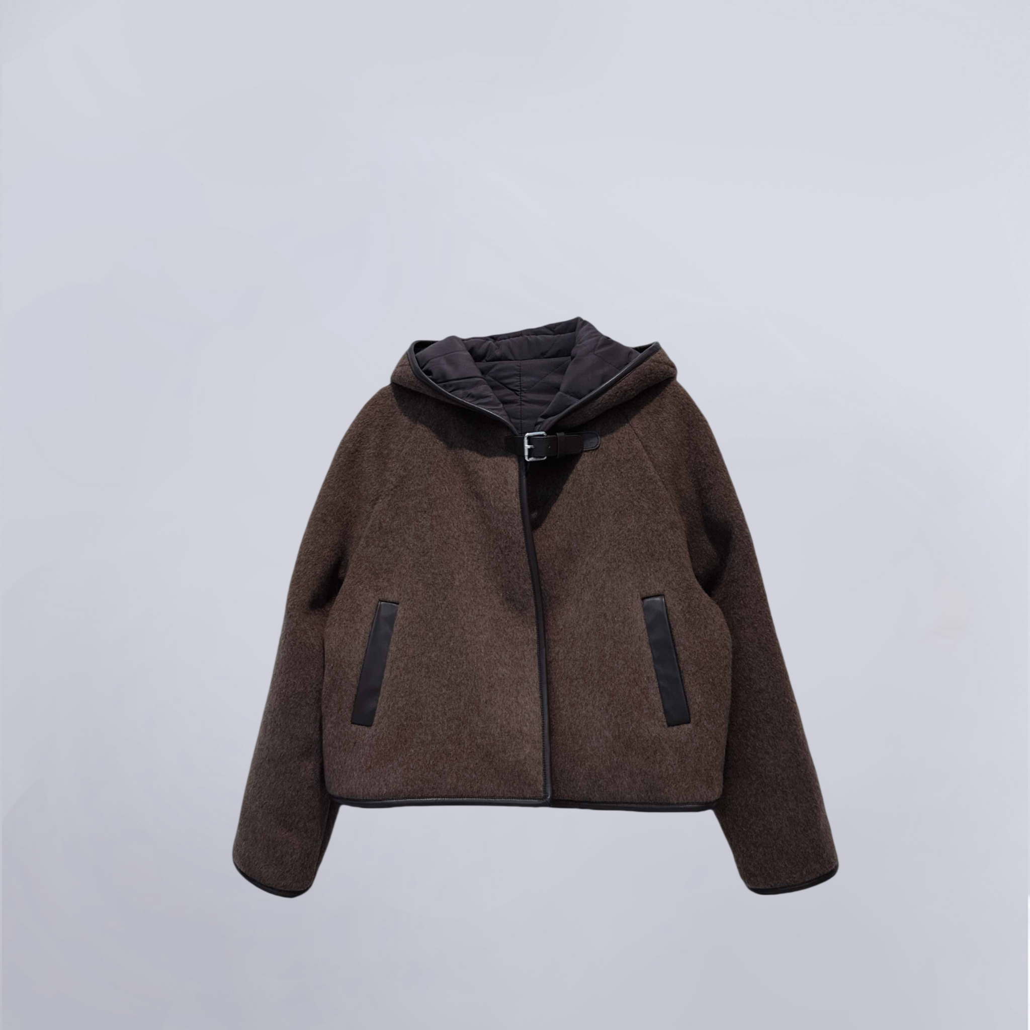 毛呢外套连帽秋冬纯色常规袖