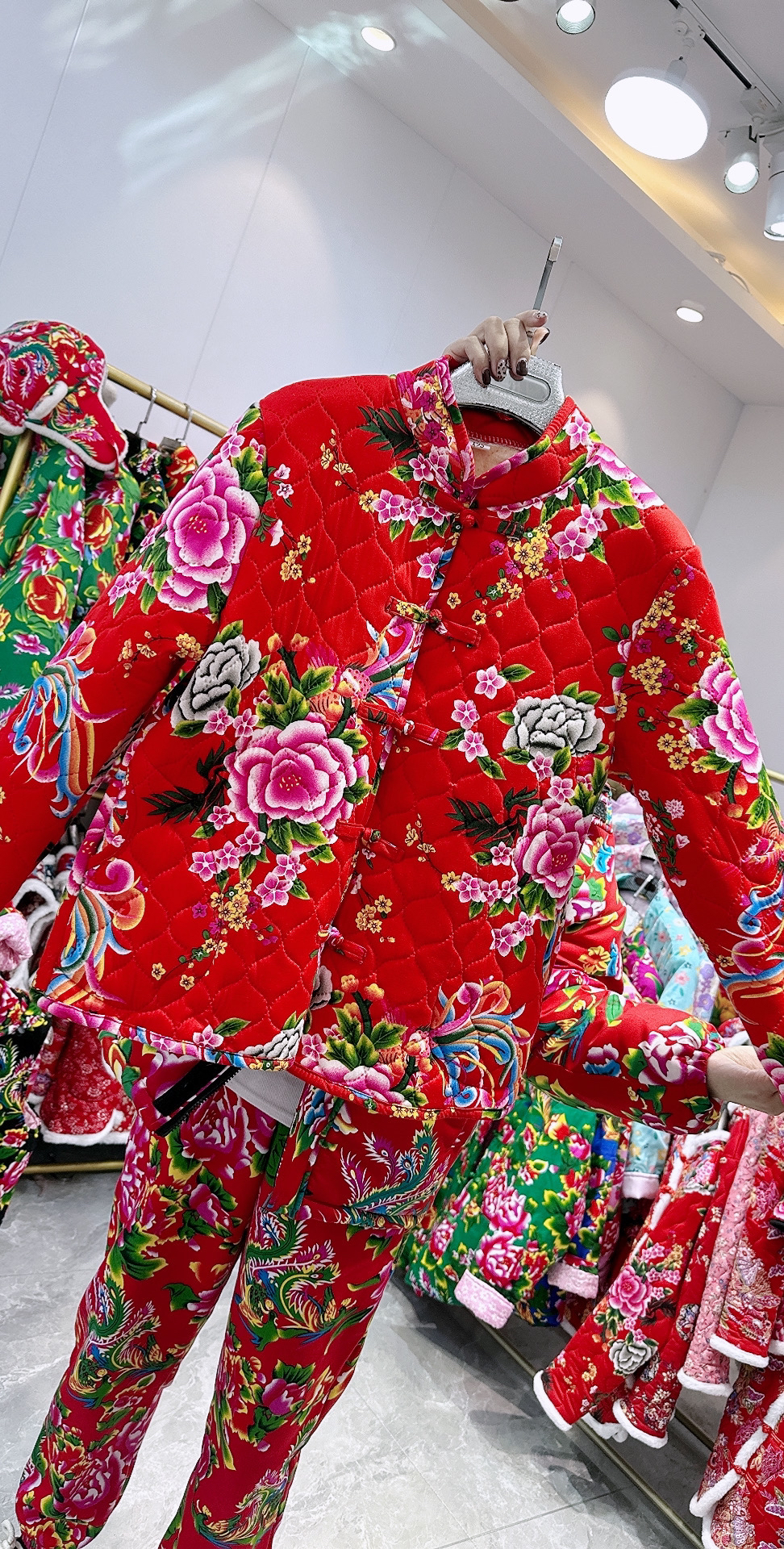 冬季新款对襟盘扣花棉袄东北大花原布扣牡丹花