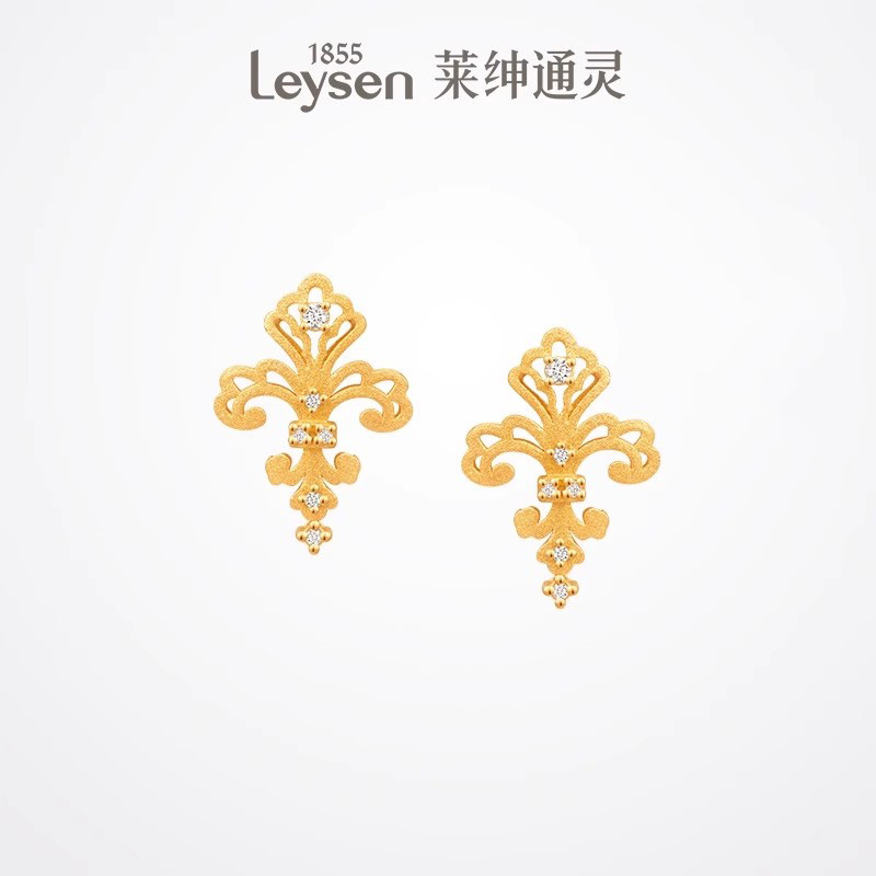【门店同款】莱绅通灵鸢尾花女款足金黄金耳钉 传世金1855系列