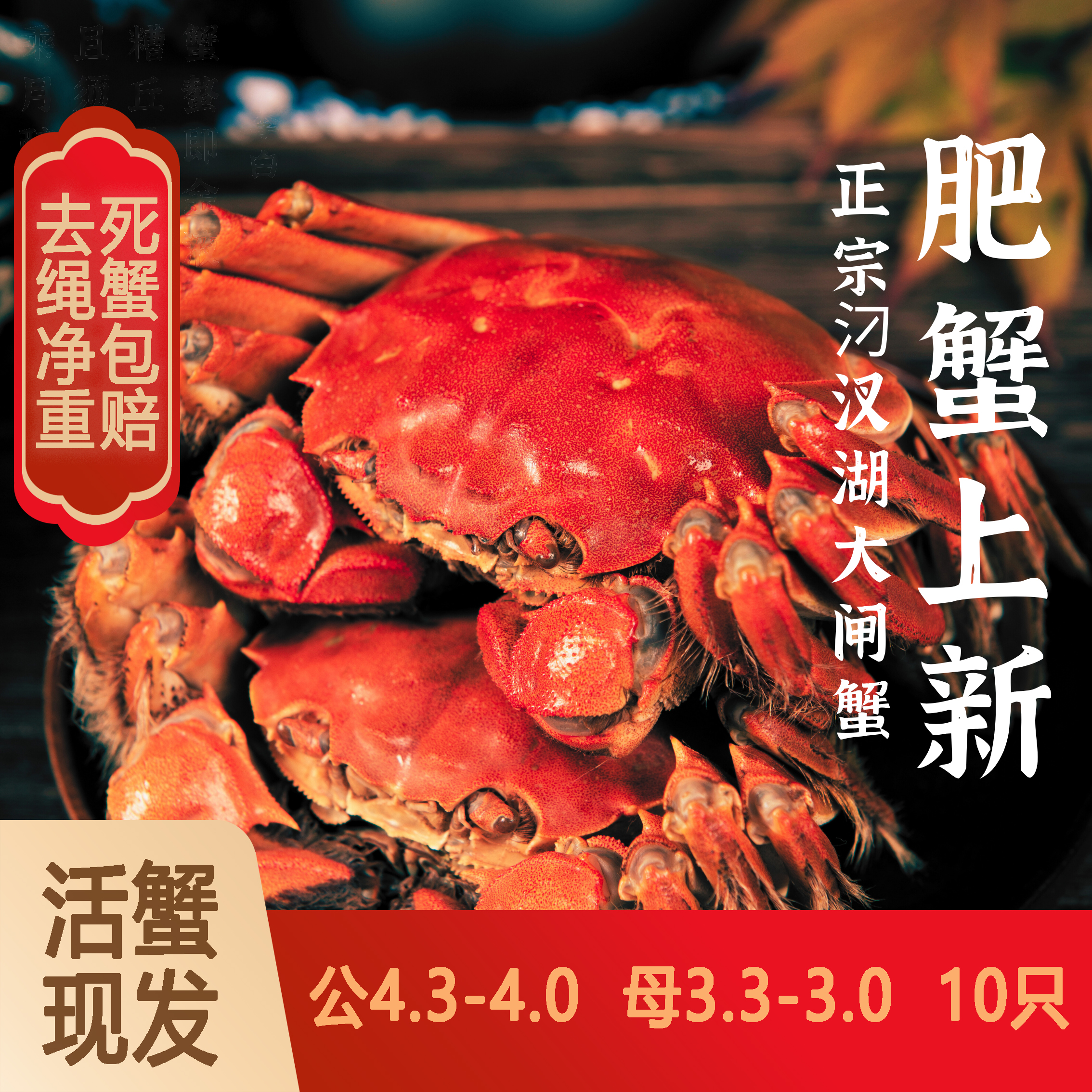 【活蟹】汈汊湖大闸蟹公4.3-4.0两母3.3-3.0两拍8只送2只礼盒装