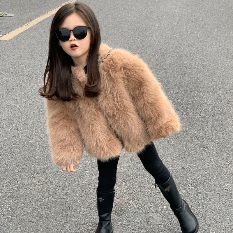 女童皮草外套秋冬款2024新款儿童宝宝毛毛棉衣仿狐狸毛洋气冬装
